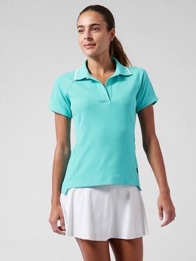 Athleta Everyday Polo Tee Gulf Green Turquoise Teal Golf T-Shirt Top S/S XL